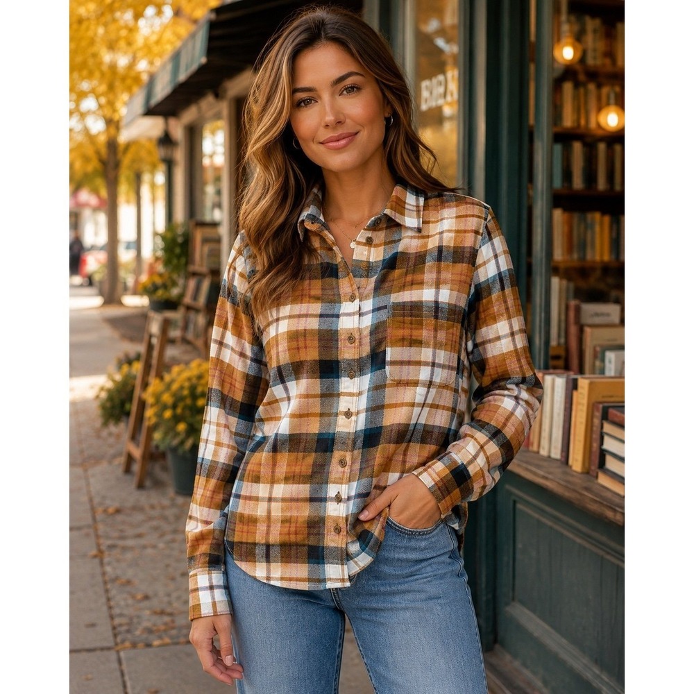 American Eagle Ahh-Mazingly Soft Plaid Boyfriend Shirt Women L Flannel